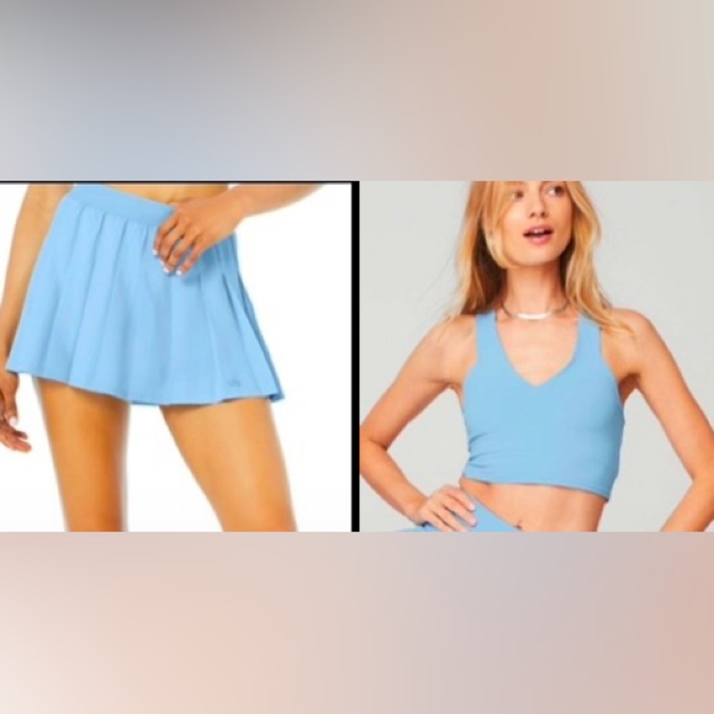 ALO Varsity🎾Skirt & Airbrush Real Bra Tank in Blue Skies